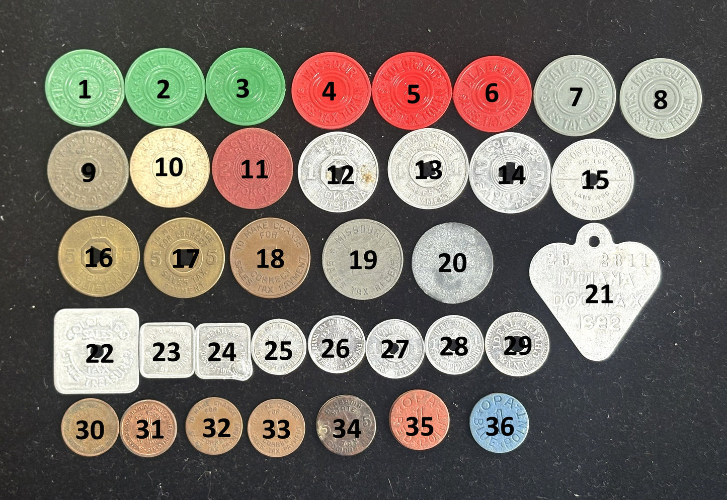 Antique Tax Tokens Over 30 Varieties - 1940s Vintage Tax Tokens Pick Your Variant