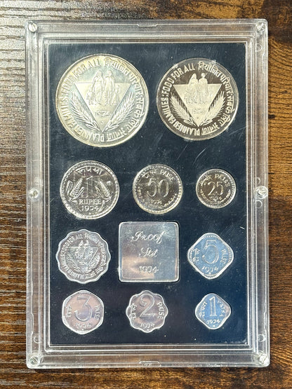 1974 Republic of India Proof Coin Set - Proof Coin Set 1974 India - Antique Coinage Proof Set Rupee/Paise