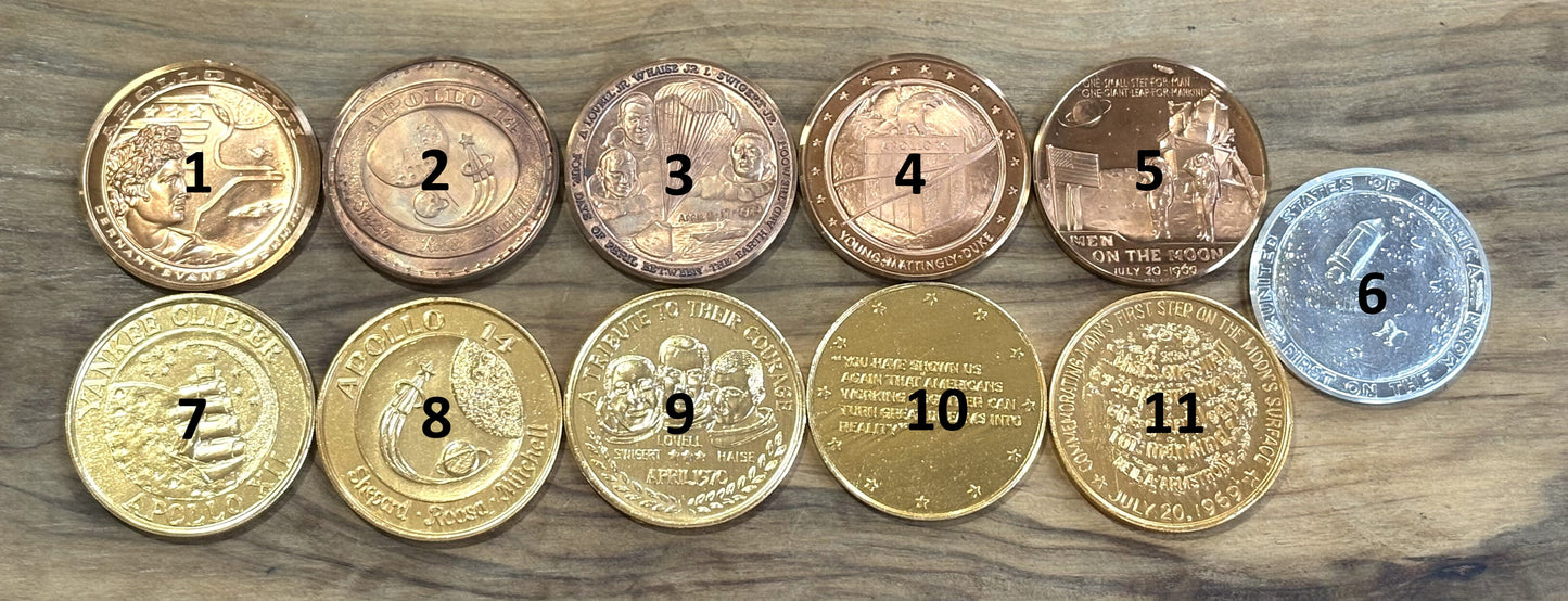 Apollo Commemorative Medallions - Apollo Moonwalk Collectible Tokens - Apollo Tokens Pick Your Variant!!