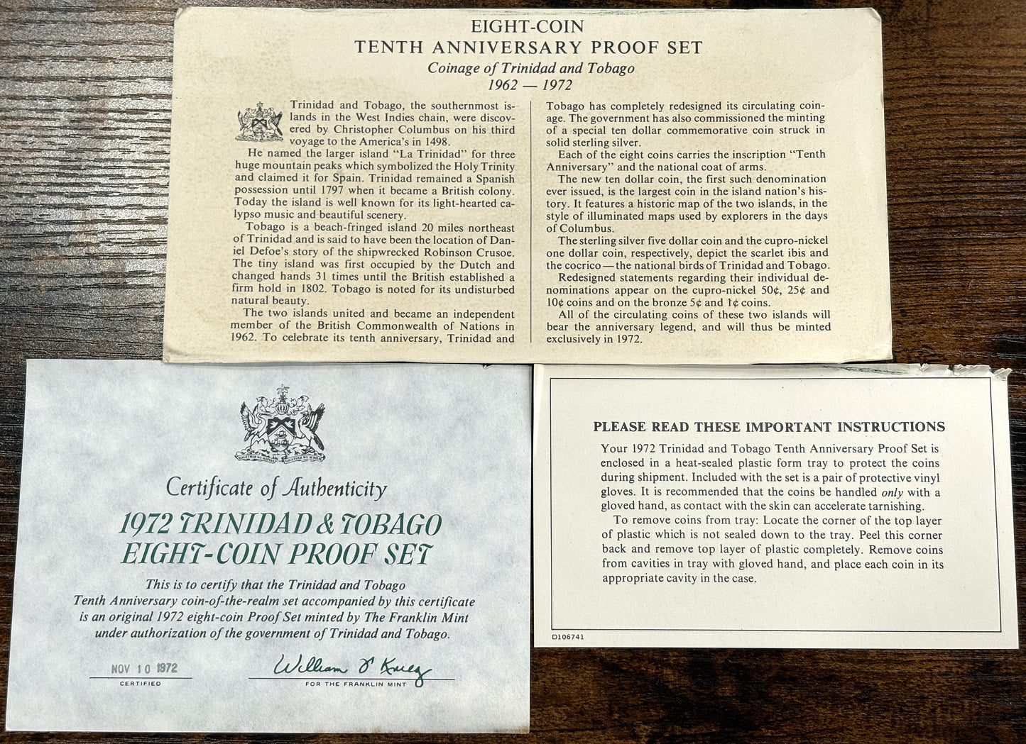 Trinidad and Tobago Tenth Anniversary Proof Set - 10th Anniversary Proof Set Trinidad and Tobago