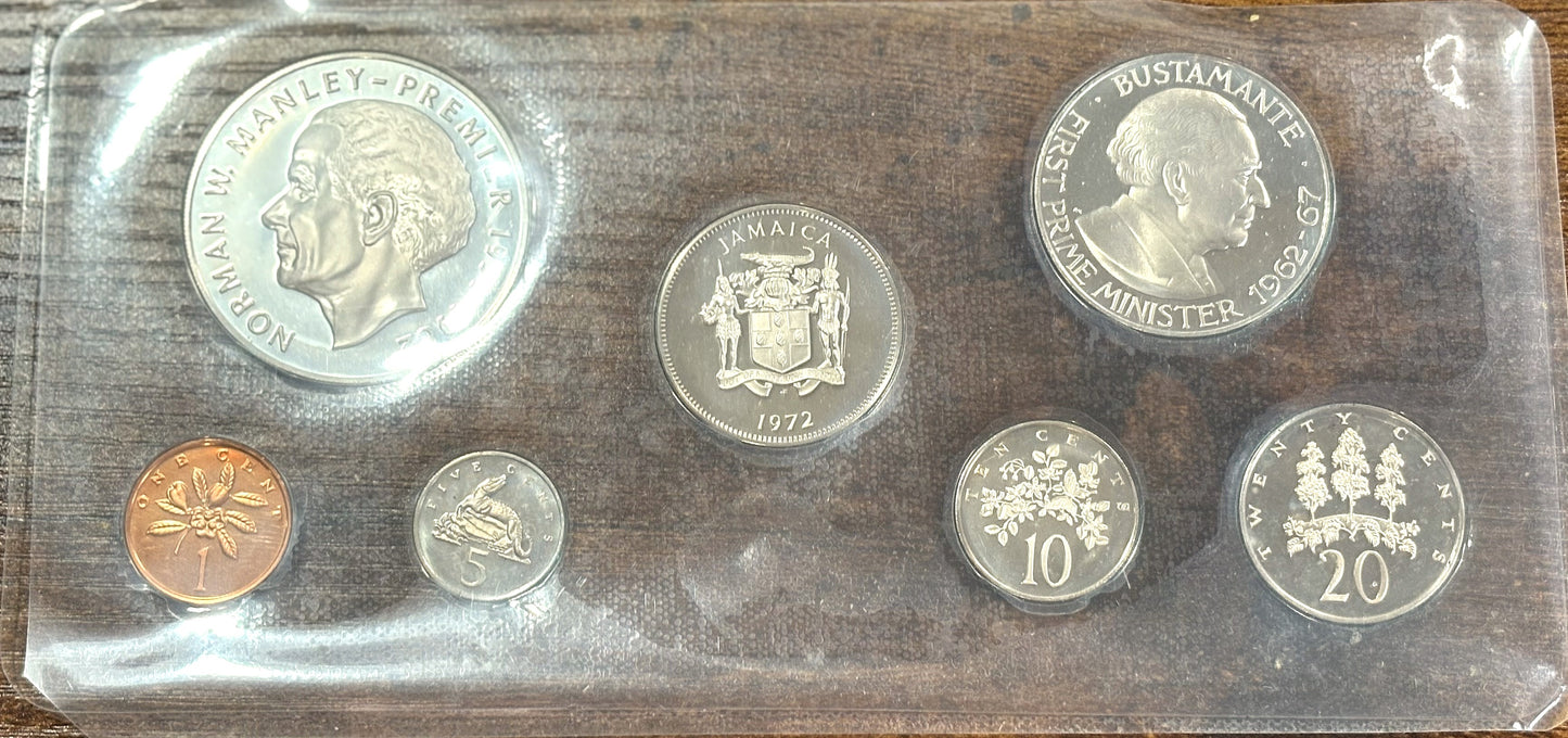 1972 Jamaica Proof Set - Set of Seven Jamaica Coinage Proof Set 1972