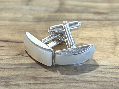 Antique Mother Of Pearl Cufflinks Pair - Vintage Rectangular Cufflinks with White Inlay