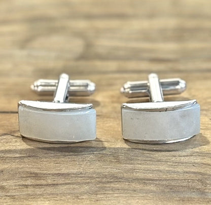 Antique Mother Of Pearl Cufflinks Pair - Vintage Rectangular Cufflinks with White Inlay