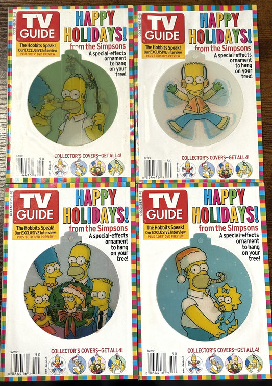 Happy Holidays, The Simpsons Special Effect Cover Ornaments Full Set of Four TV Guides - Vintage TV Guides The Simpsons, Effect Ornament Cover Set of 4