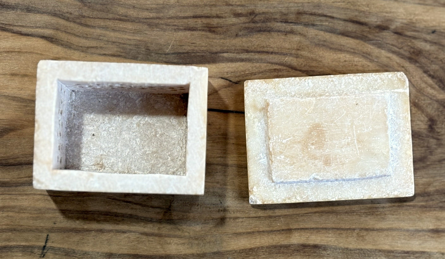 Antique Handmade Hand-carved Soapstone Trinket Box - Indian Trinket Box with Abalone Shell Inlay