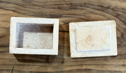 Antique Handmade Hand-carved Soapstone Trinket Box - Indian Trinket Box with Abalone Shell Inlay