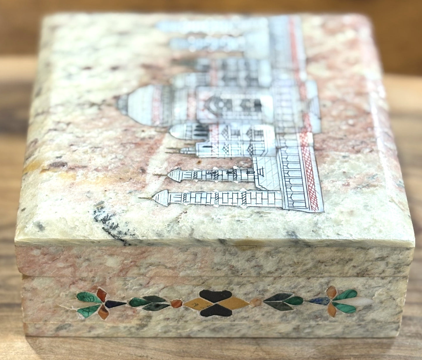 Antique Handmade Taj Mahal Mother-of-Pearl Inlay Jewelry Box - Taj Mahal Hand Carved Abalone Pearl Inlay Jewelry Box