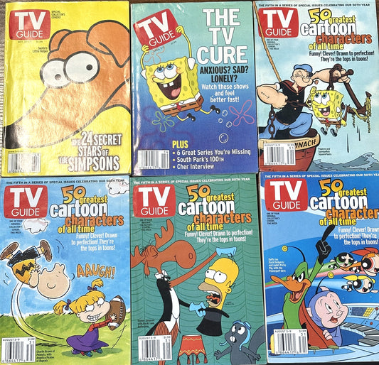 Cartoon Characters TV Guides 6 To Choose From - Vintage TV Guides Cartoon, 6 Variations