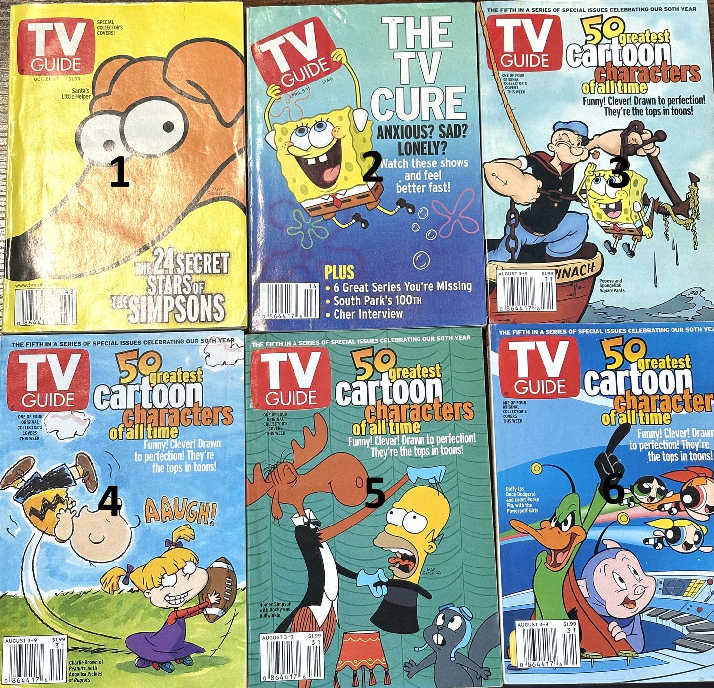 Cartoon Characters TV Guides 6 To Choose From - Vintage TV Guides Cartoon, 6 Variations