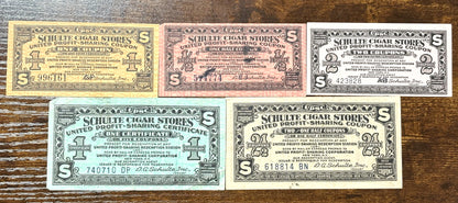Antique Cigar Coupons in Varying Denominations - United Profit Sharing Corporation Coupons - Schulte Cigar Stores Coupons