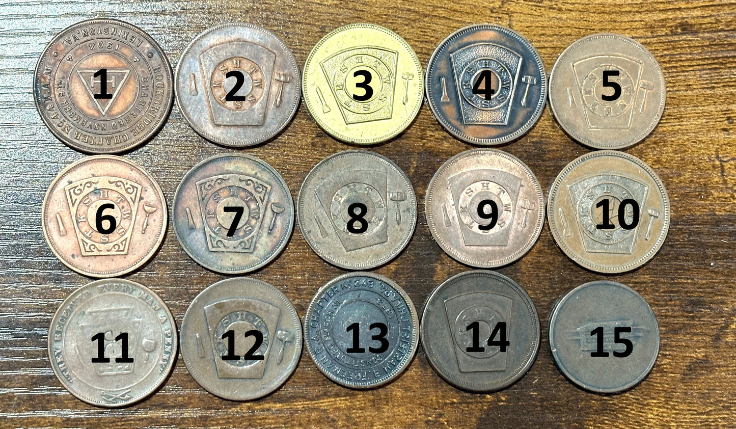 Masonic Pennies From Varying Chapters 15 To Choose From - Freemasonry Fifteen Chapters One Pennies to Choose from!!!