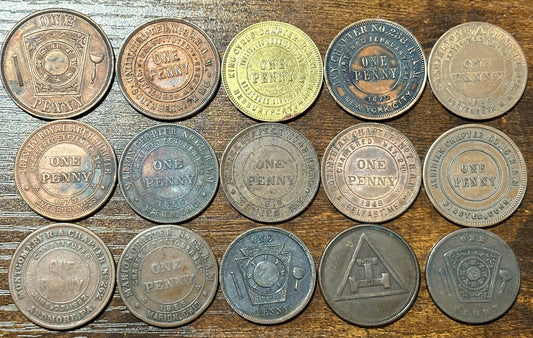 Masonic Pennies From Varying Chapters 15 To Choose From - Freemasonry Fifteen Chapters One Pennies to Choose from!!!