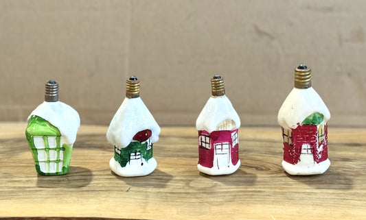 Antique Milk Glass Figurine/Christmas Tree Lightbulbs -Vintage Christmas Milk Glass Hand painted Light Bulbs