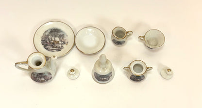 Antique Avon Miniature Tea Set - Avon Small Treasure Miniature Porcelain Tea Set - Currier and Ives Winter Scene Mini Tea Set Avon