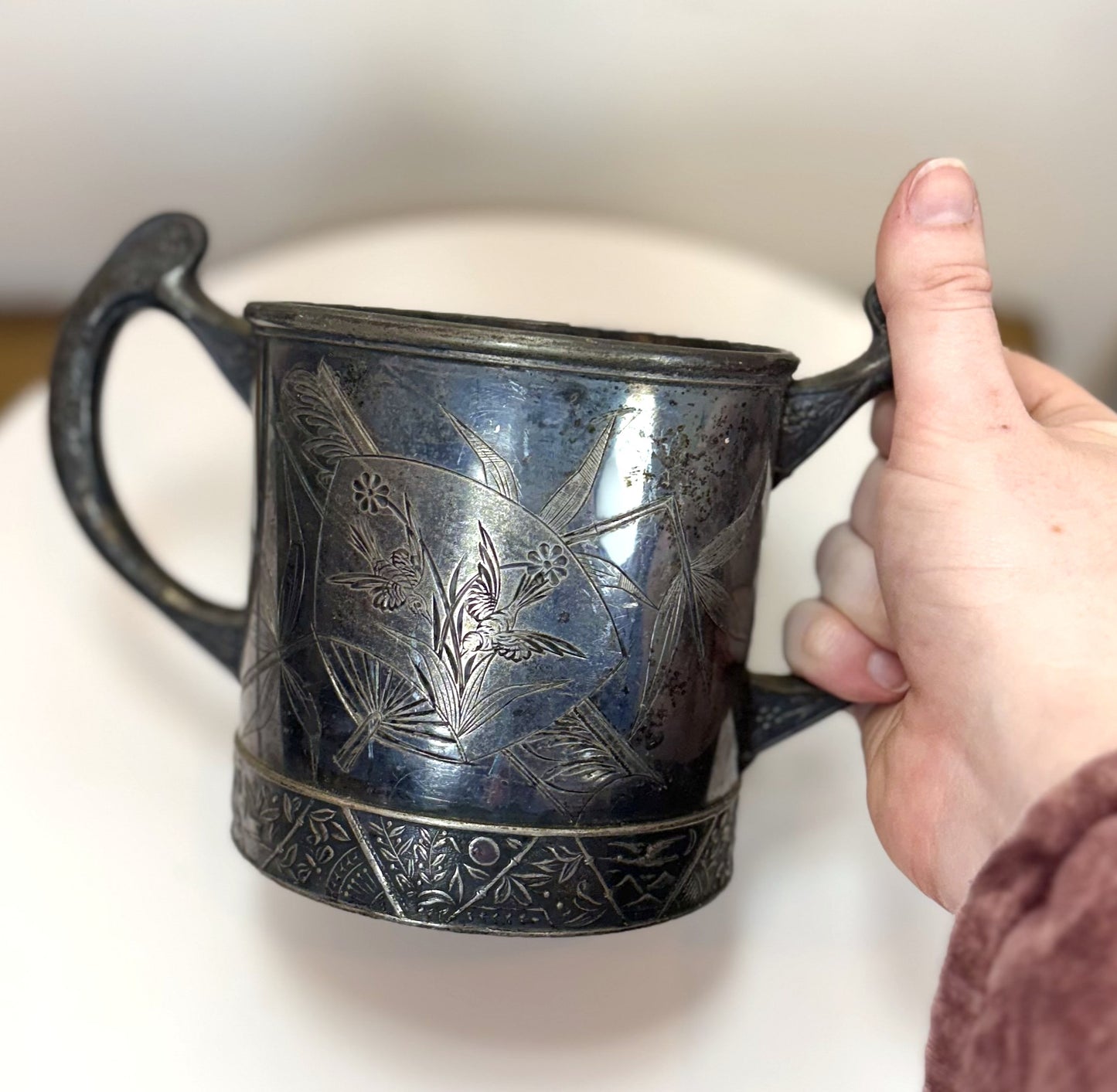 Quadruple Plate Trophy Cup, Hartford Silver Plate Co. #1150 - Etched Floral Hartford Silver Plate Open Sugar Bowl