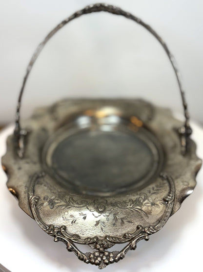 Antique Quadruple-Plated Van Bergh Bridal Basket Model #1110 - Van Bergh Victorian Era Vintage Bride Basket