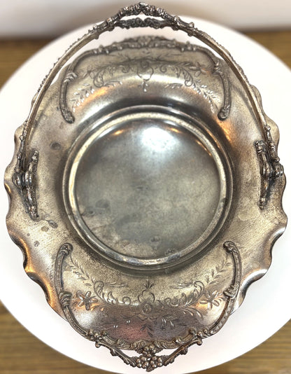 Antique Quadruple-Plated Van Bergh Bridal Basket Model #1110 - Van Bergh Victorian Era Vintage Bride Basket