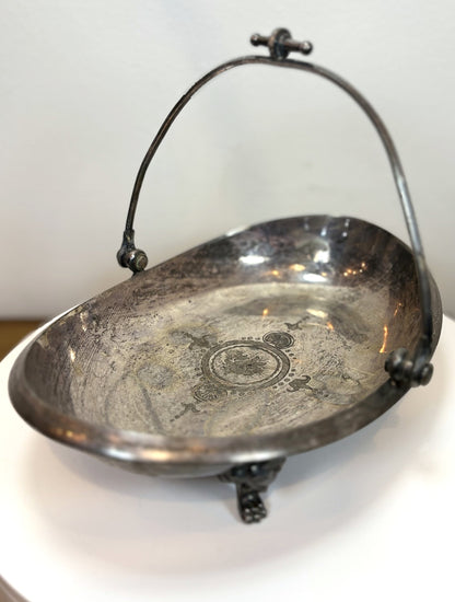 Victorian Silver-Plated Brides Basket with Handle, Meriden Britannia Co. - Antique Meriden Britannia Co Bridal Basket Model#1769 - Meriden B Bride Basket Ornate Footing