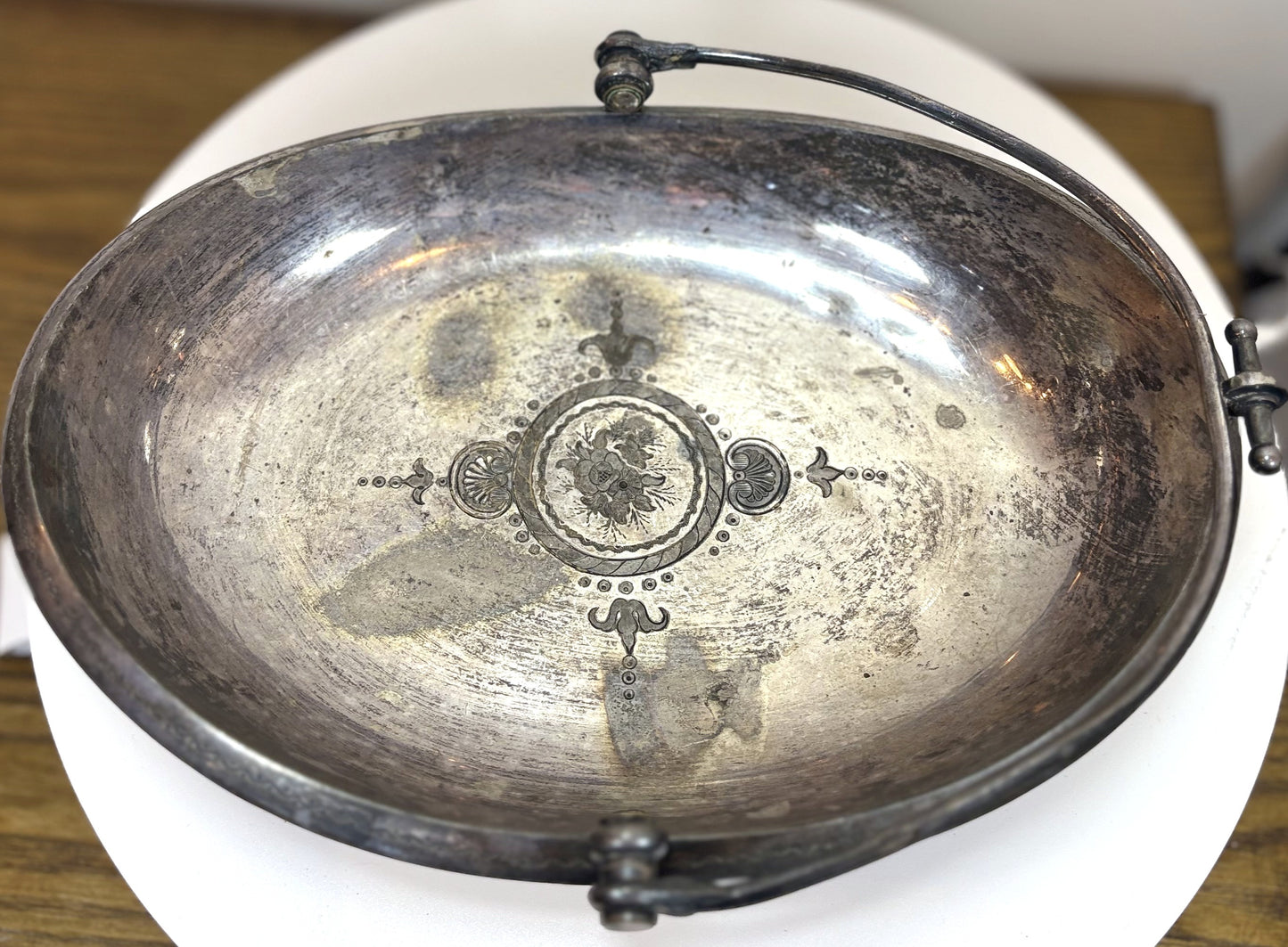 Victorian Silver-Plated Brides Basket with Handle, Meriden Britannia Co. - Antique Meriden Britannia Co Bridal Basket Model#1769 - Meriden B Bride Basket Ornate Footing