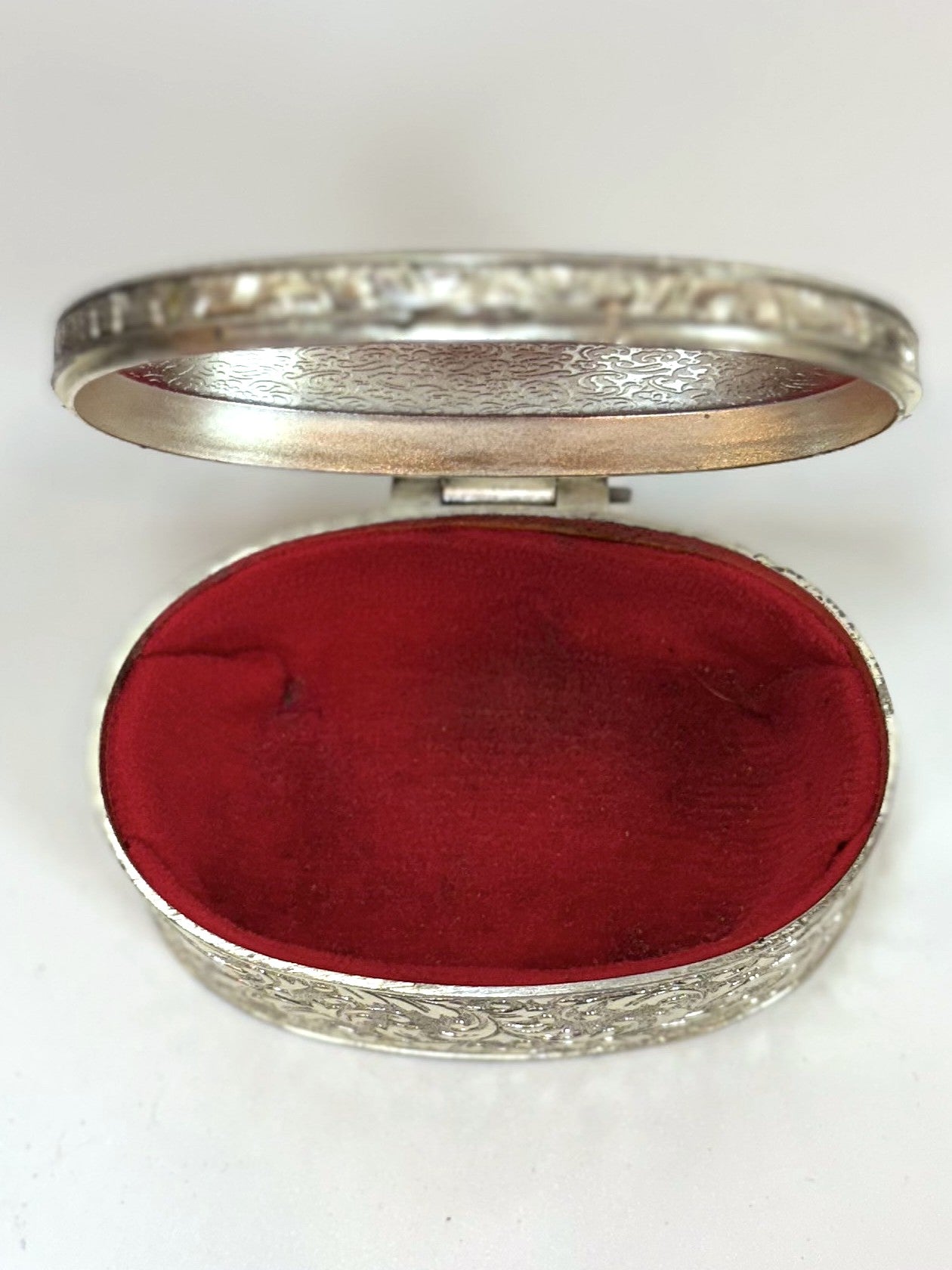 Antique Oval Silver Plated Jewelry Box From Japan - Ornate Vintage Silver Plated Trinket Box Velvet Interior