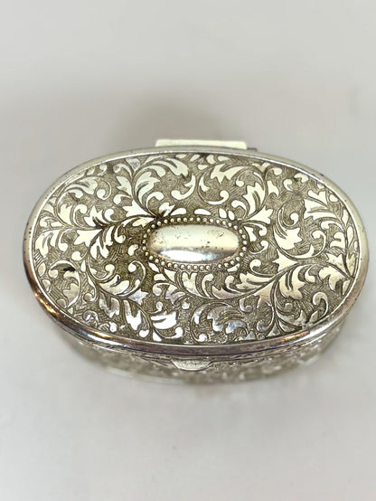 Antique Oval Silver Plated Jewelry Box From Japan - Ornate Vintage Silver Plated Trinket Box Velvet Interior