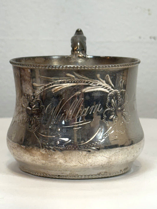 Quadruple Plate Christening Cup Customized "William" Engraving Model #302 - Antique Superior Silver Co. Quadruple Plate Cup