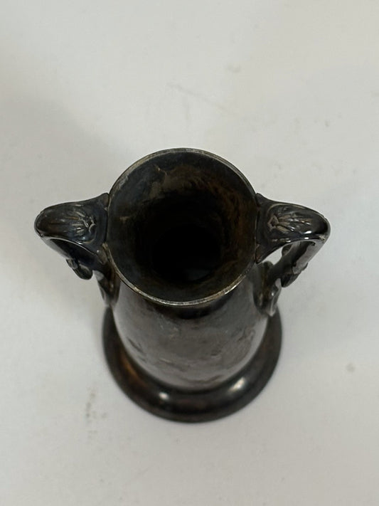 Vintage Two-Handled Metal Vase With Floral Accents - Antique Miniature Vase