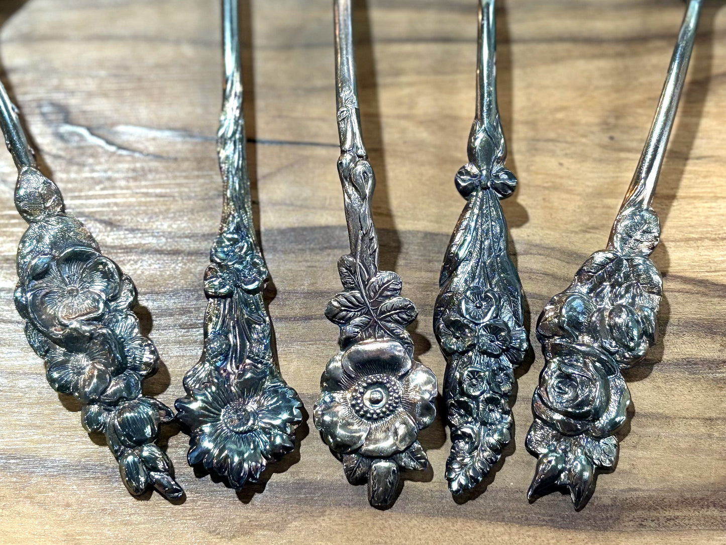 Reed & Barton 5pc Hors d'Oeuvre Set, Formal Dining - Antique 1970s Sterling Reed and Barton Harlequin Rose Condiment Five Piece Set