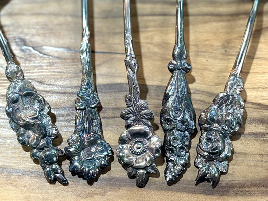 Reed & Barton 5pc Hors d'Oeuvre Set, Formal Dining - Antique 1970s Sterling Reed and Barton Harlequin Rose Condiment Five Piece Set