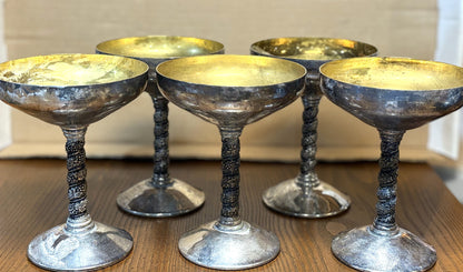 Antique Valero EPB Spain Silver Plate Champagne Goblets 4 PC Set - E.P.B. Valero Spain Silver Plate Dinnerware Cups