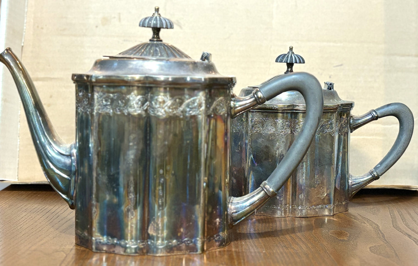 Vintage Teapot by E.G. Webster & Son, Custom-engraved Set of Two- E.G. Webster Silver Plated Antique Teapot 2pc Set