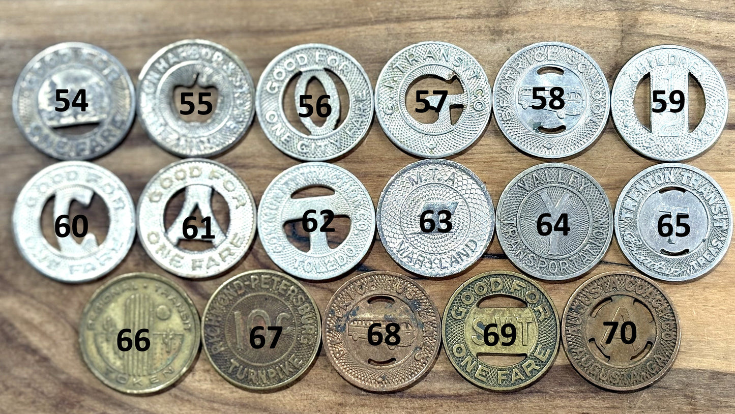Over 50 Transit Tokens, Pick Your Variant! - Holed Vintage Transit Tokens Pick your Variant!!!