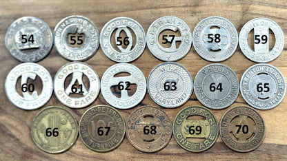 Over 50 Transit Tokens, Pick Your Variant! - Holed Vintage Transit Tokens Pick your Variant!!!