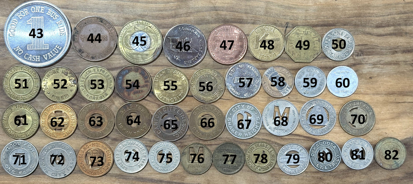Over 40 Transit Tokens, Pick Your Variant! - Unique Vintage Transit Tokens Pick your Variant!!!