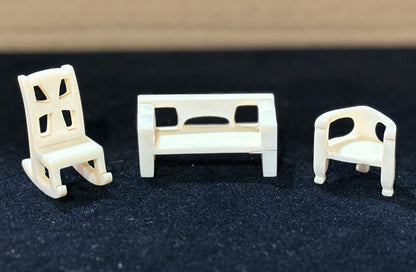 Antique Handmade 17pc Dollhouse Furniture and Accessories Made From Bone - Vintage Bone Dollhouse Furniture Seventeen Piece Set, One of a Kind!