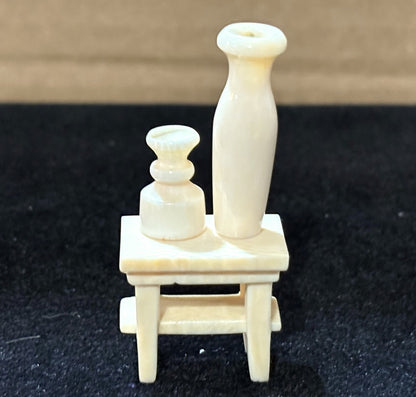 Antique Handmade 17pc Dollhouse Furniture and Accessories Made From Bone - Vintage Bone Dollhouse Furniture Seventeen Piece Set, One of a Kind!