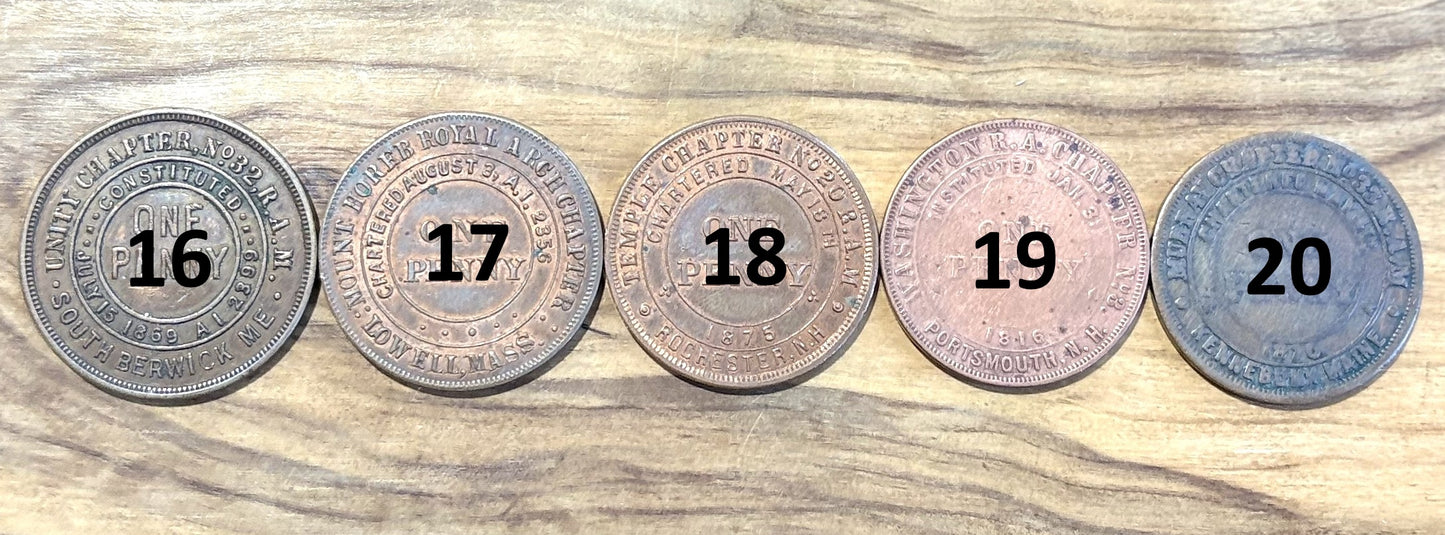 Masonic Pennies From Varying Chapters 15 To Choose From - Freemasonry Fifteen Chapters One Pennies to Choose from!!!