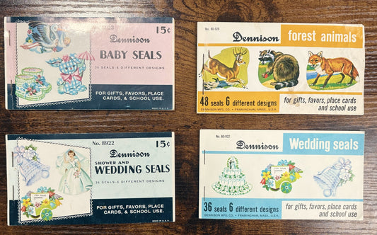 Vintage Dennison Paper Seals Four Pack - Four Pack of Antique Dennison Seal Stamps