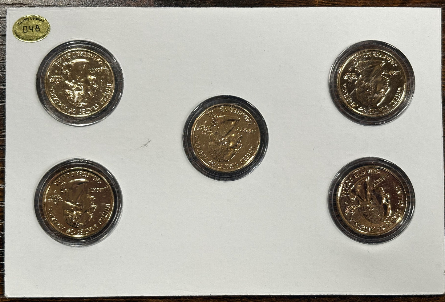 2001 Five Coin Set 24K D & P Mint - Five Quarter Set 24K Gold Plated D and P Mint Mark