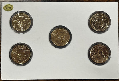2001 Five Coin Set 24K D & P Mint - Five Quarter Set 24K Gold Plated D and P Mint Mark