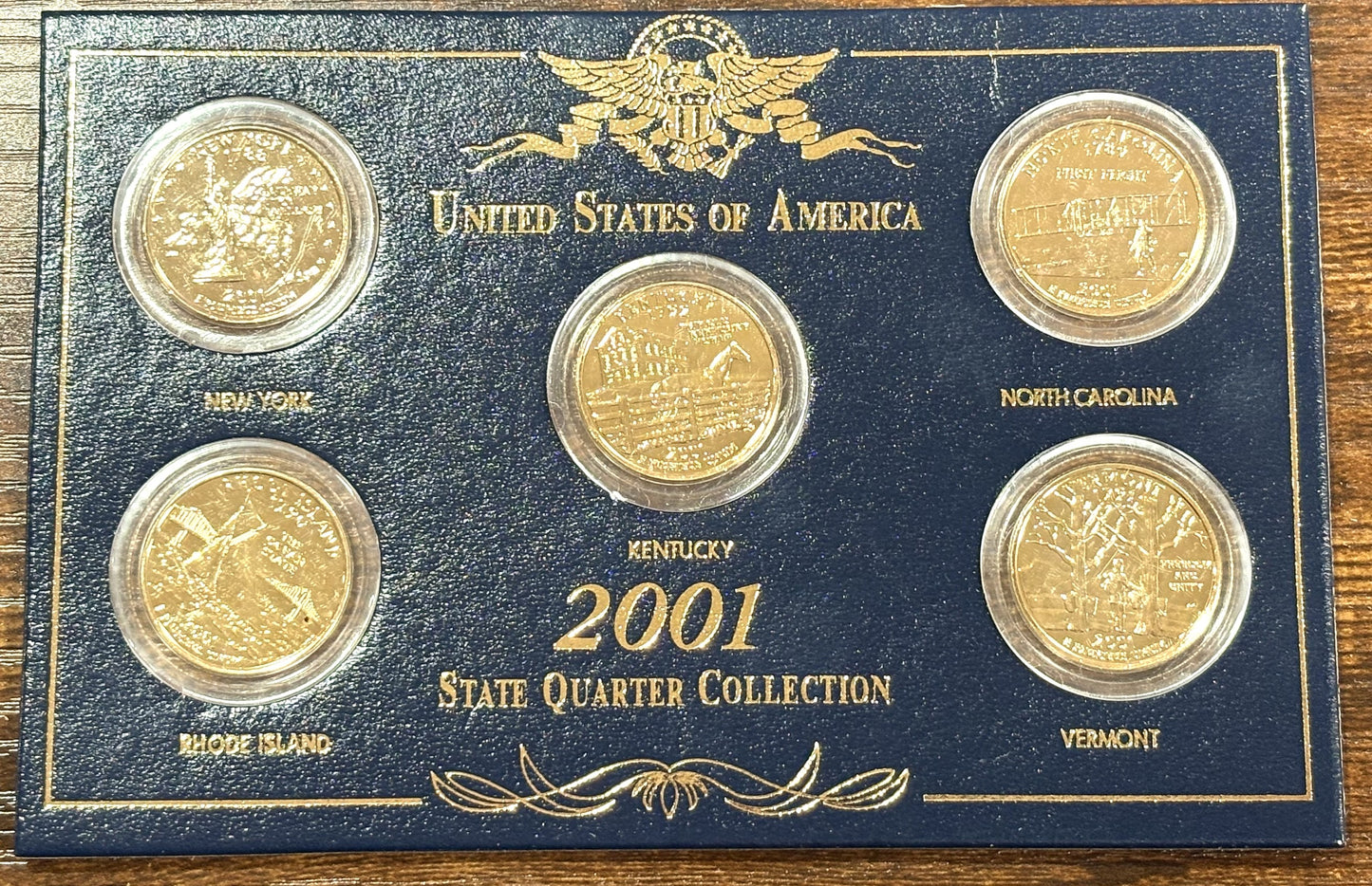 2001 Five Coin Set 24K D & P Mint - Five Quarter Set 24K Gold Plated D and P Mint Mark