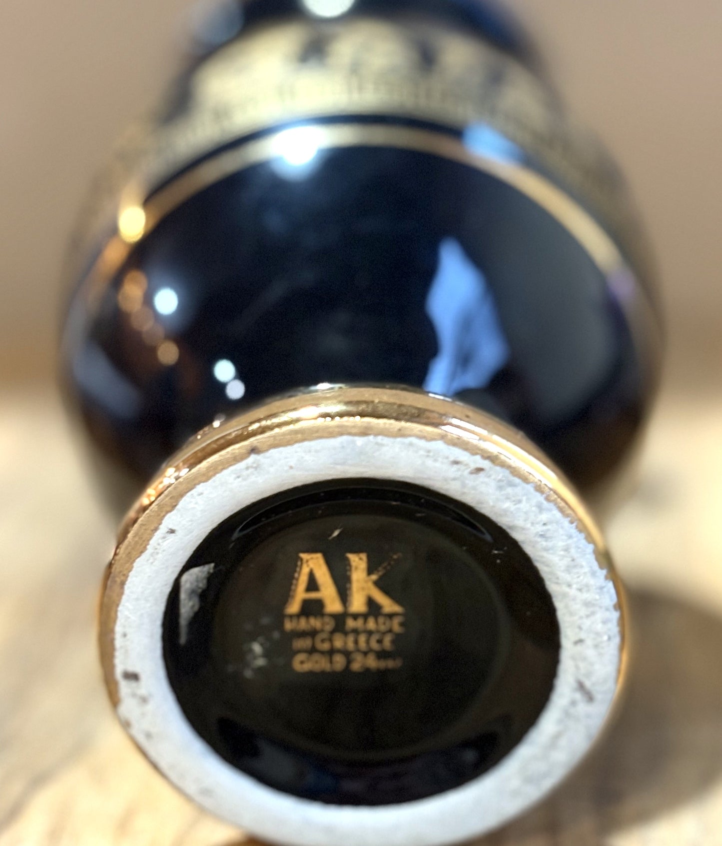 Hand-made Greek Vase with 24k Gold Accents - Black Ceramic Greek Vase with Gold Figurines