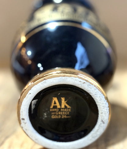 Hand-made Greek Vase with 24k Gold Accents - Black Ceramic Greek Vase with Gold Figurines