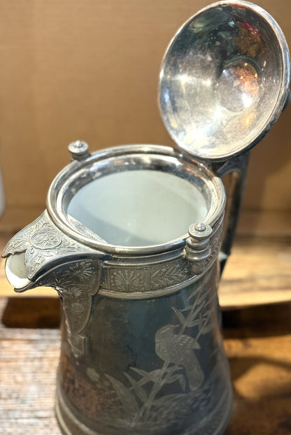 Antique 19th Century Reed & Barton Silver Plate Ice Water Pitcher, Ceramic Lined - Reed & Barton 1868 Patent Victorian Silver Water Server