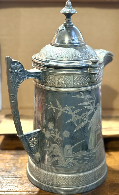 Antique 19th Century Reed & Barton Silver Plate Ice Water Pitcher, Ceramic Lined - Reed & Barton 1868 Patent Victorian Silver Water Server