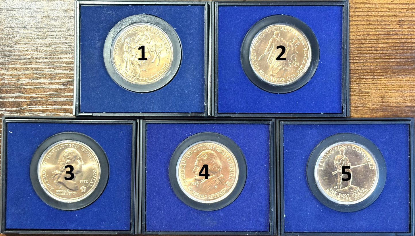 Bronze American Revolution Bicentennial Commemorative Medals - Five American Revolution Anniversary Medallions Bronze Choose Your Variant