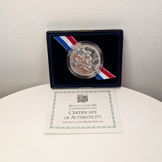 1994-D U.S. UNC Silver One Dollar World Cup Commemorative Coin with Box and COA