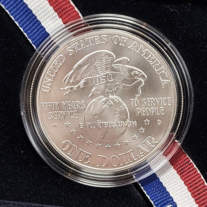 1991-D U.S. UNC Silver One Dollar United Services Organizations Commemorative Coin w/ Box and COA