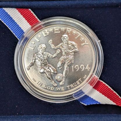 1994-D U.S. UNC Silver One Dollar World Cup Commemorative Coin with Box and COA