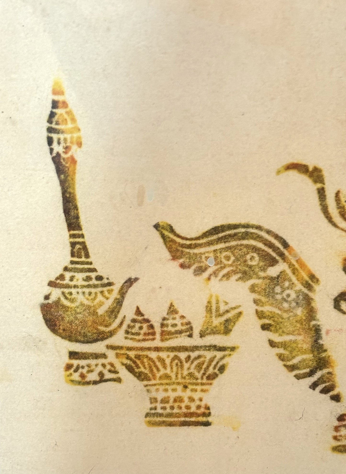 Vintage Thai Temple Rice Rubbing Framed Artwork - Thai Temple Colored Rice Rubbing Three Musicians Piece